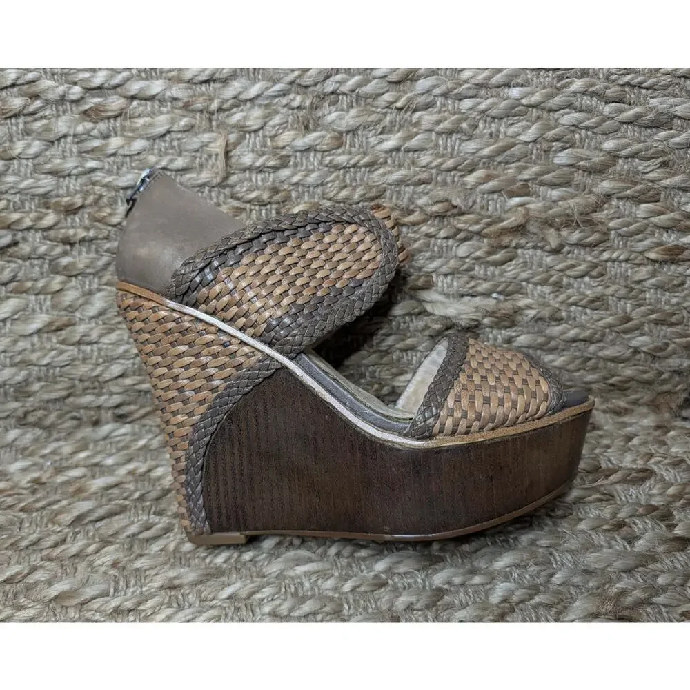 House Of Harlow 1960 Open Toe Platform Wedge Sandals Basket Weave 36.6 EU 6.5 US